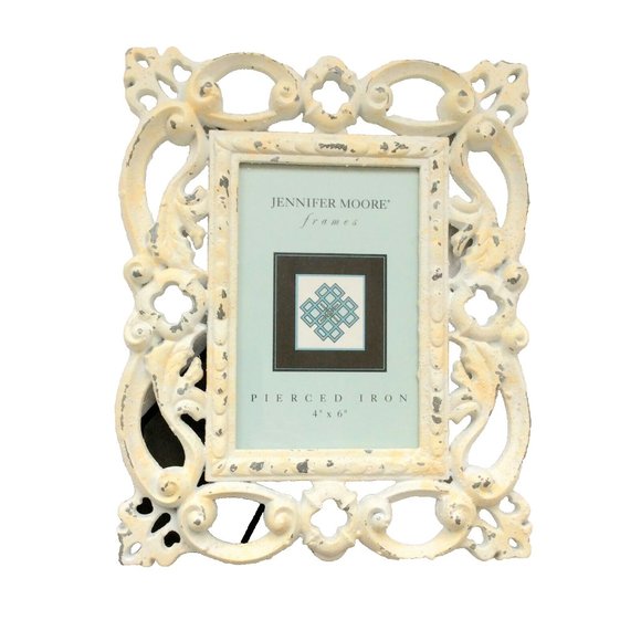 Beautiful Heavy Metal Photo Frame Whitewashed NWOT - Picture 2 of 3